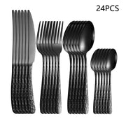 Black Stainless Steel Cutlery Set 4 6 16 24 Pieces Knife Fork Spoon For Home Kitchen Holiday Dinner Tableware