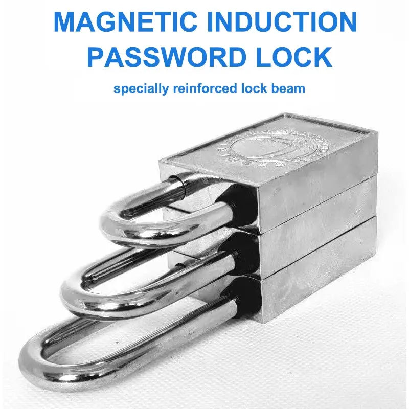 Magnetic induction password lock padlock, silver metal with reinforced beam