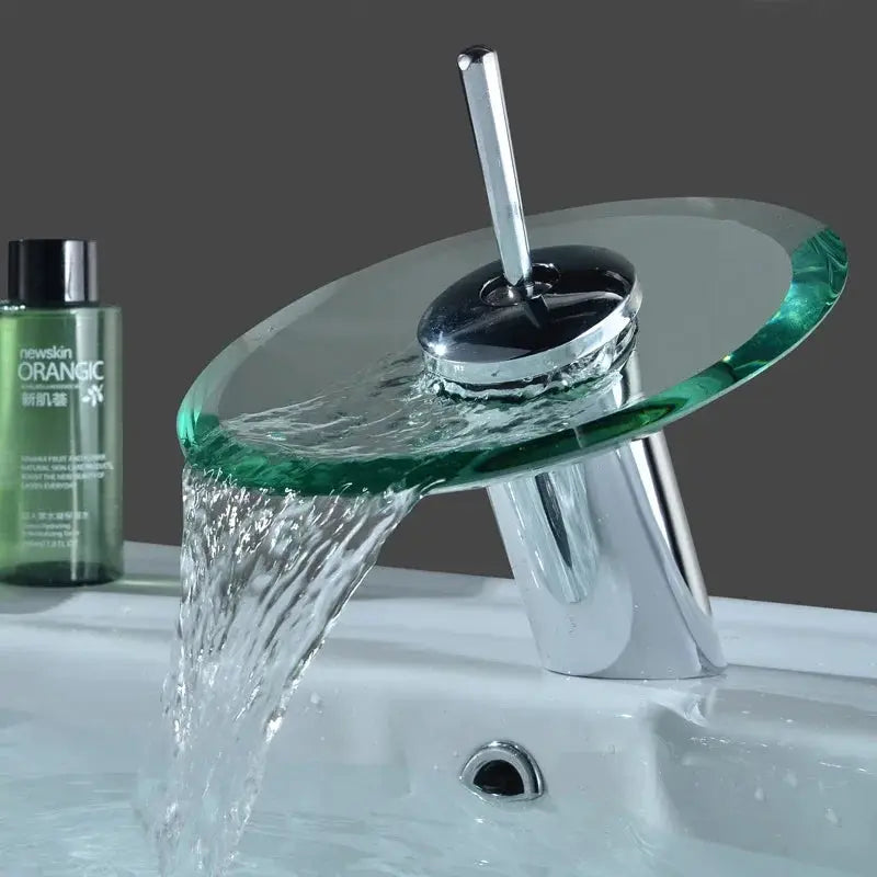 Bathroom faucet with colorful glass waterfall chrome deck-mounted single-lever mixer by Simples Market