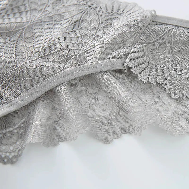Lace panties in gray, mid‑waist seamless underwear with delicate floral lace trim