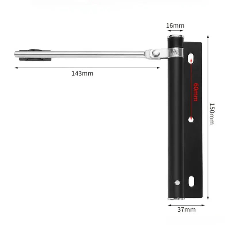 Simples Market stainless steel automatic door closer with silver arm and black mounting plate for residential use