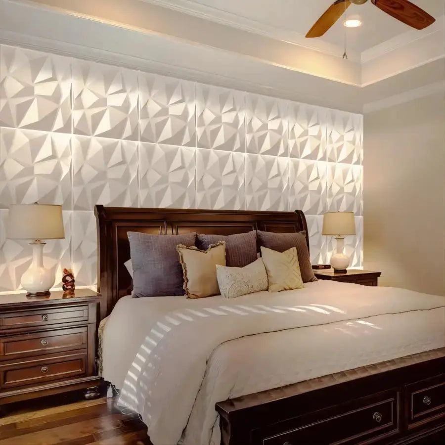 Simples Market 3D textured wall panels, white geometric 30 cm x 30 cm, indoor decor, 12pcs/20pcs set