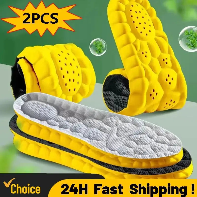 4D Cloud Technology PU Sole Insoles For Shoes Soft Breathable Shock Absorption Cushion Running Orthopedic Care