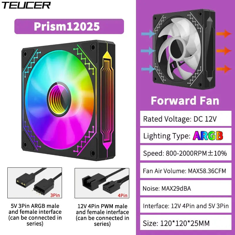 TEUCER Prism12025 120mm ARGB PC case fan by Simples Market, 5V 3Pin & 12V 4Pin PWM, 800–2000RPM