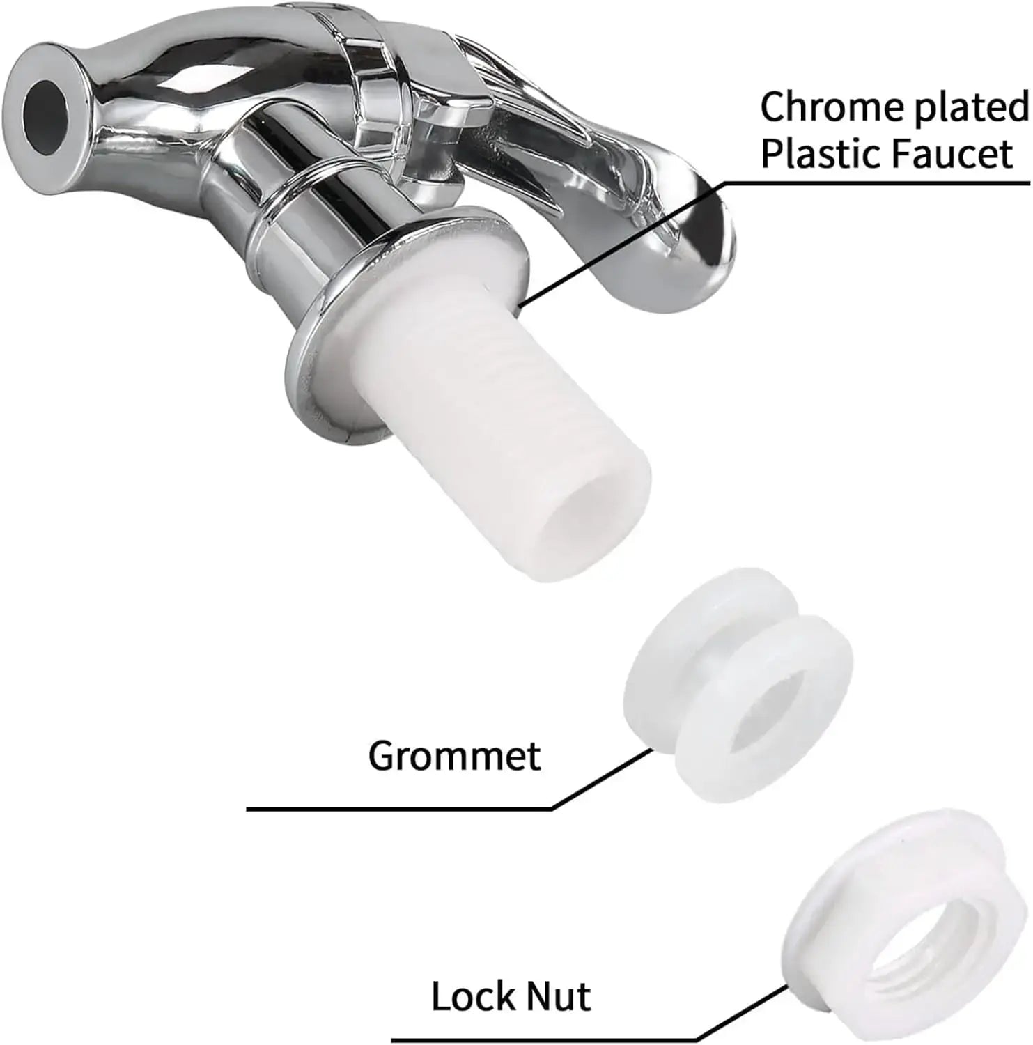 Chrome-plated plastic beverage faucet with white nozzle for juice dispensers by Simples Market