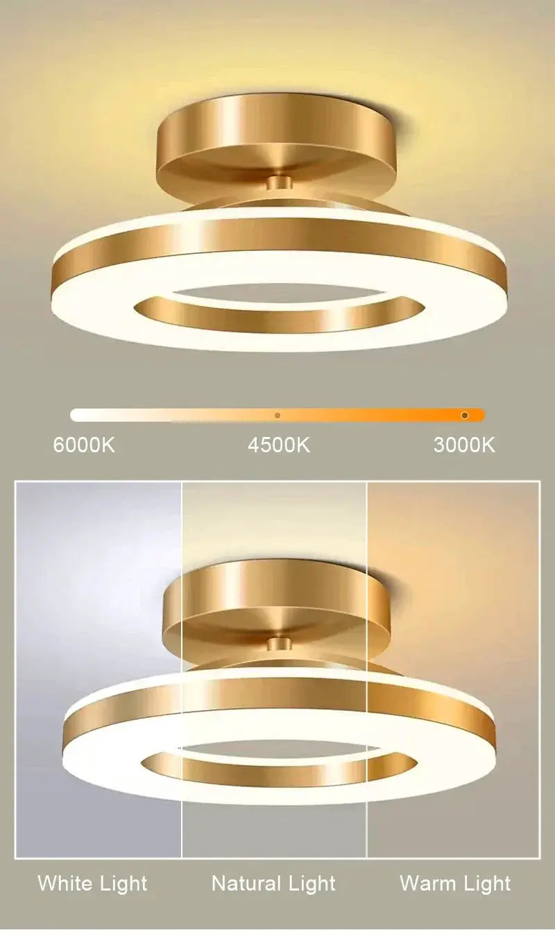 Simples Market modern LED ceiling lamp with gold ring, adjustable color temperature 3000–6000K