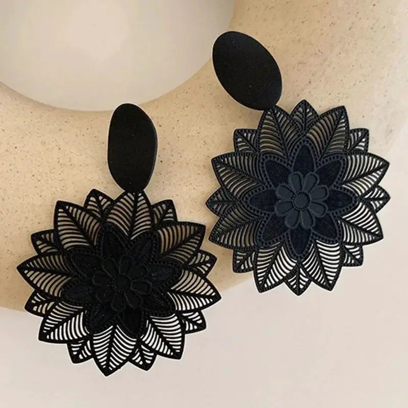 Vintage Punk Black Drop Earrings Exaggerated Gothic Geometric Shapes Butterfly Heart Wing Motifs For Women Party Jewelry