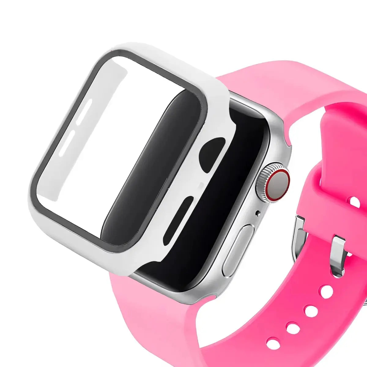 Glass+Case+Strap For Apple Watch band 44mm 40mm 45 41 38 42 46mm Silicone watchbands bracelet iWatch series 11 10 9 7 6 5 4 3 SE