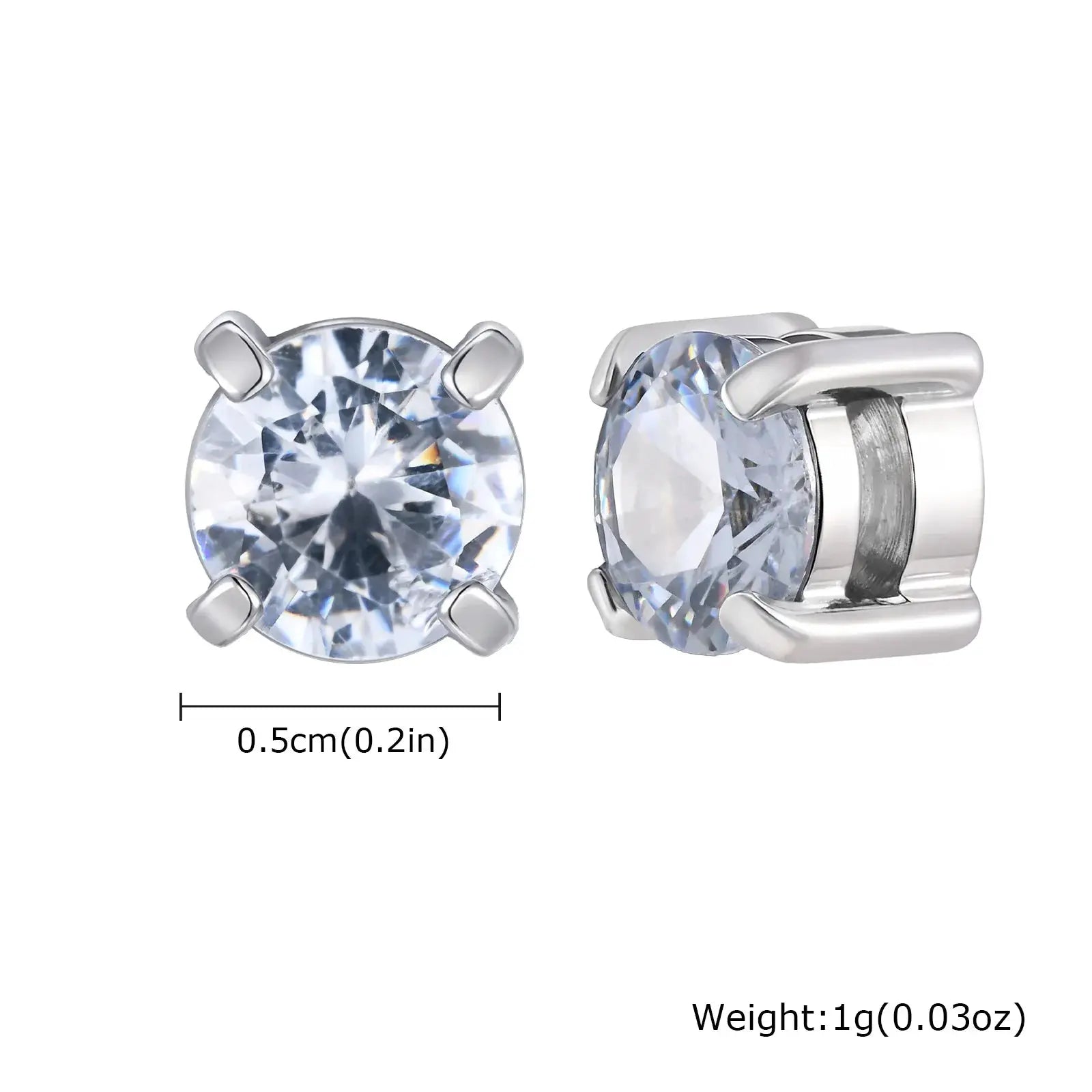 Simples Market punk round zircon magnetic ear studs, stainless steel, non-piercing pair