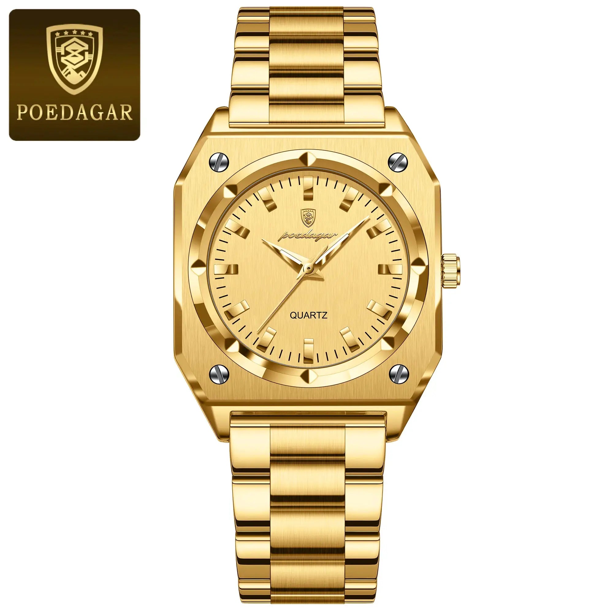 POEDAGAR gold-toned stainless steel women's waterproof wristwatch with quartz movement