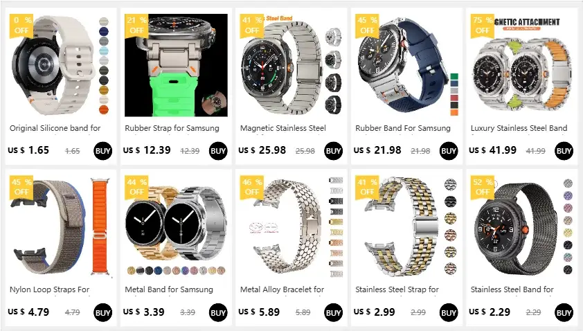 Simples Market Original Silicone Band for Samsung Galaxy Watch 6/7 series, 44–45mm, assorted colors, 10 straps shown