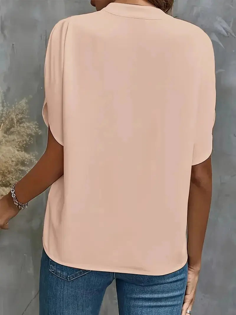 VEITCHE Summer Women Casual Solid Blouse V Neck Half Sleeve Pullover Loose Fit Office Tops