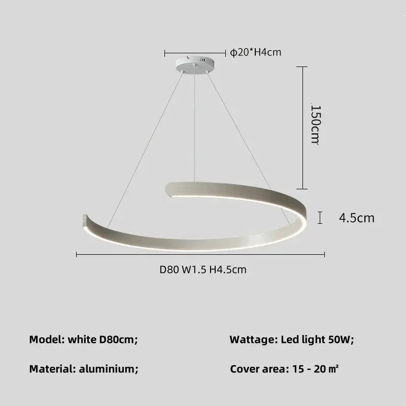 Simples Market ring LED pendant chandelier, white aluminum ring, ceiling-mounted
