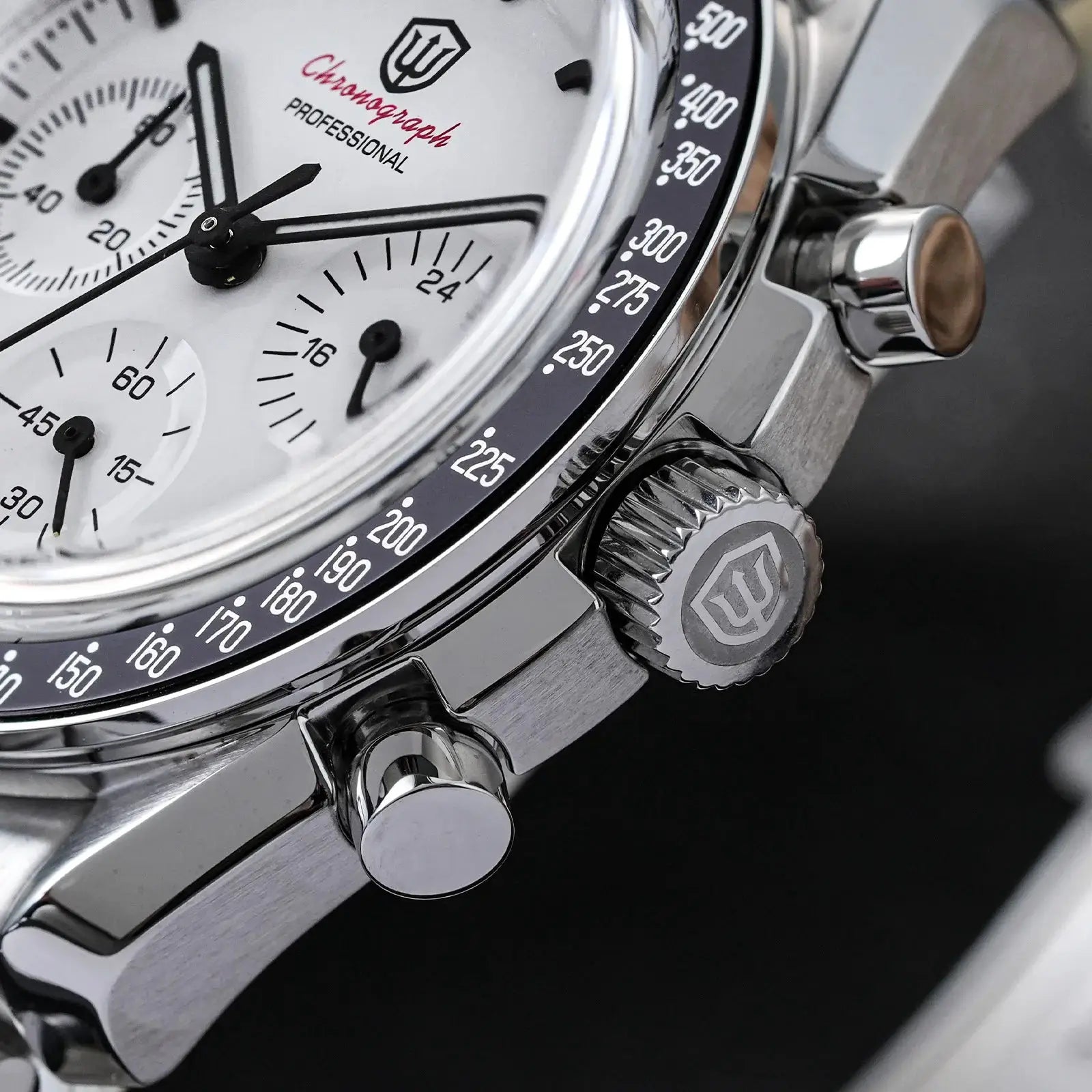 Watchdives WD1863 chronograph watch by Simples Market with stainless steel case, white dial and black bezel