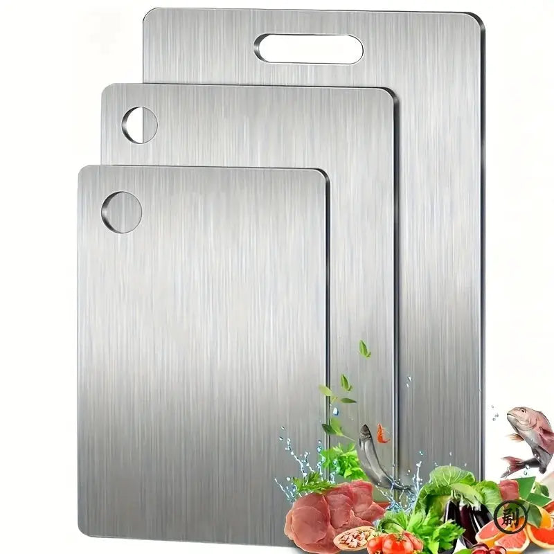 Stainless Steel Cutting Boards Set Three BPA Free Dishwasher Safe Non Slip With Juice Groove Rustproof Space Saving