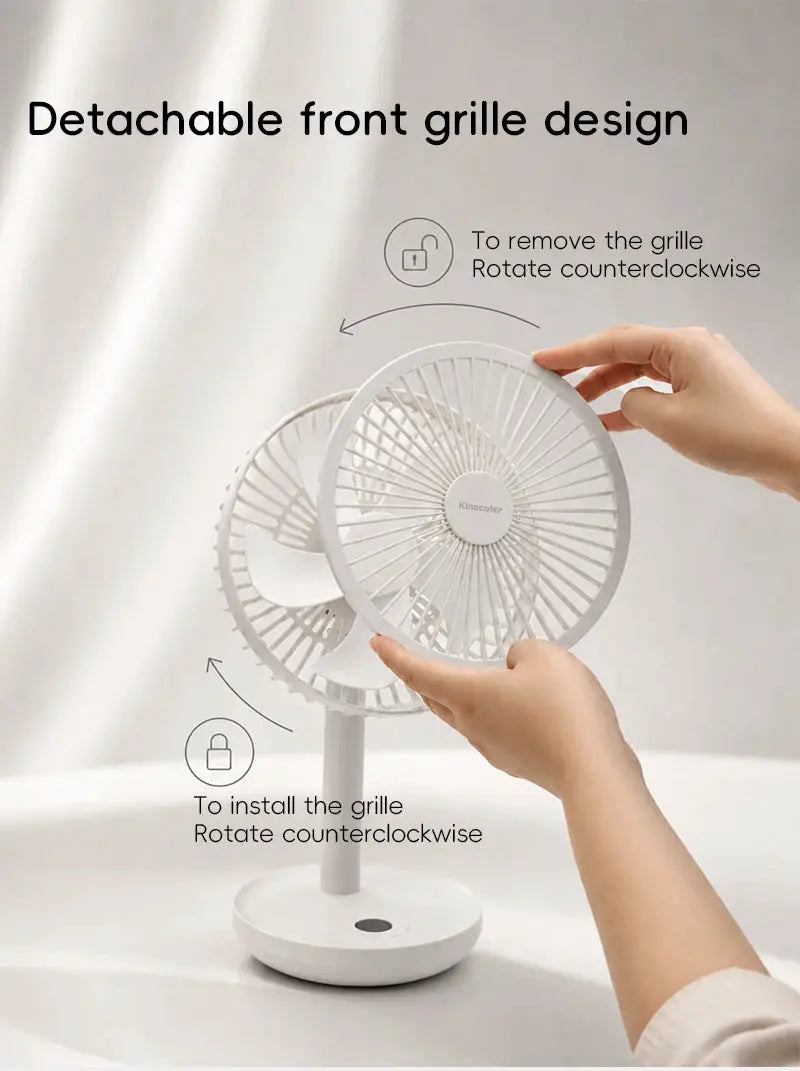 KINSCOTER desk fan by Simples Market, white USB rechargeable, angle adjustable, 5 speeds.