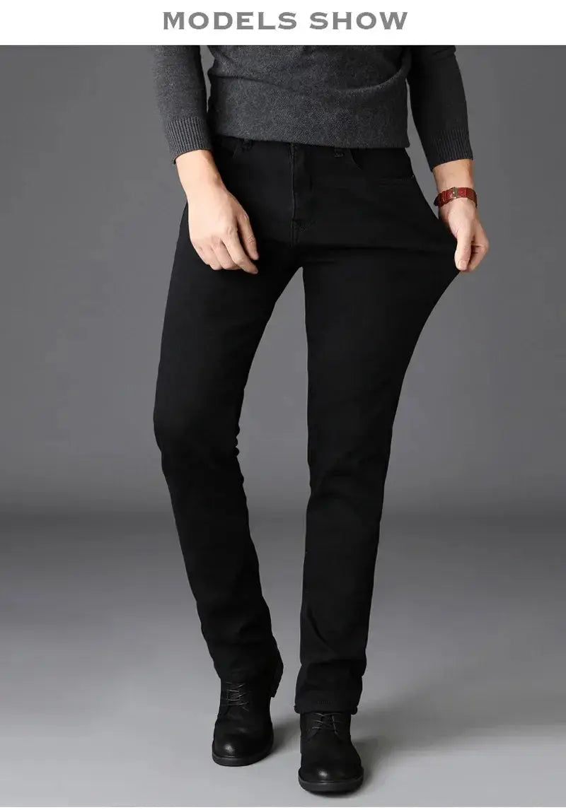 Men's black business casual trousers with straight fit and front pockets