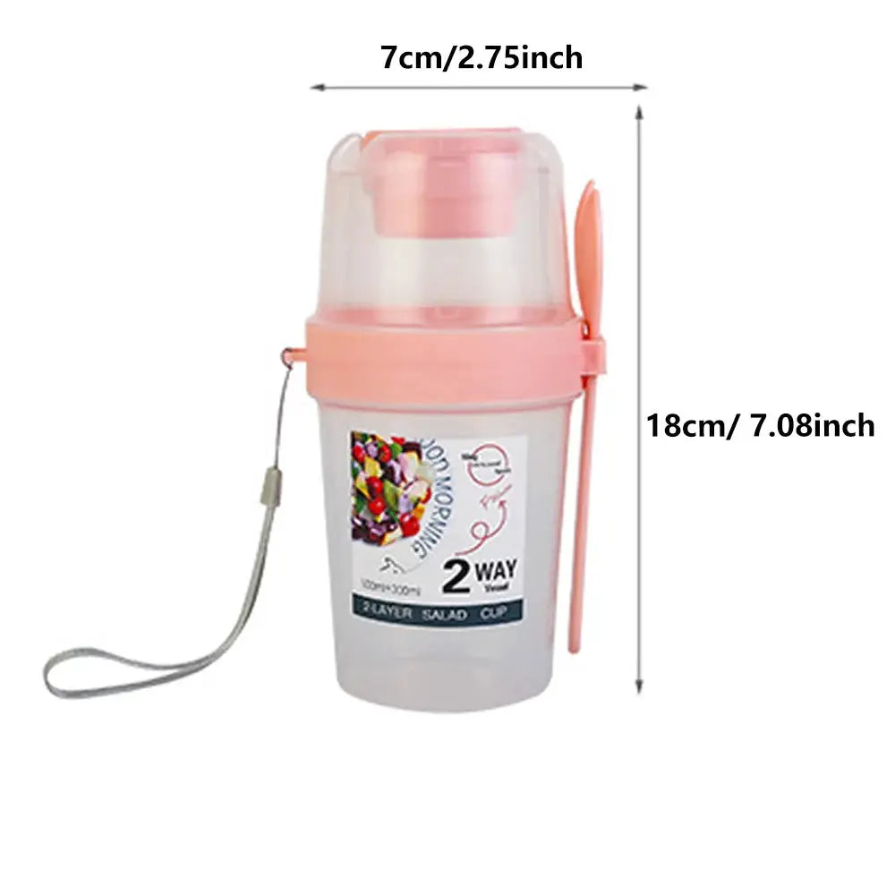 Three Compartment Meal Prep Container With Forks Leakproof Portable For Breakfast Salad Parfait Dressing Jar
