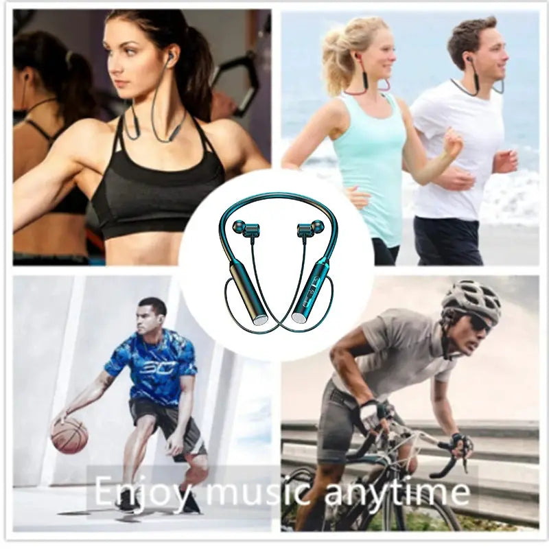 NovaPulse Wireless Bluetooth Neckband Earphones Waterproof Magnetic Earbuds With LED Display And 12D Stereo