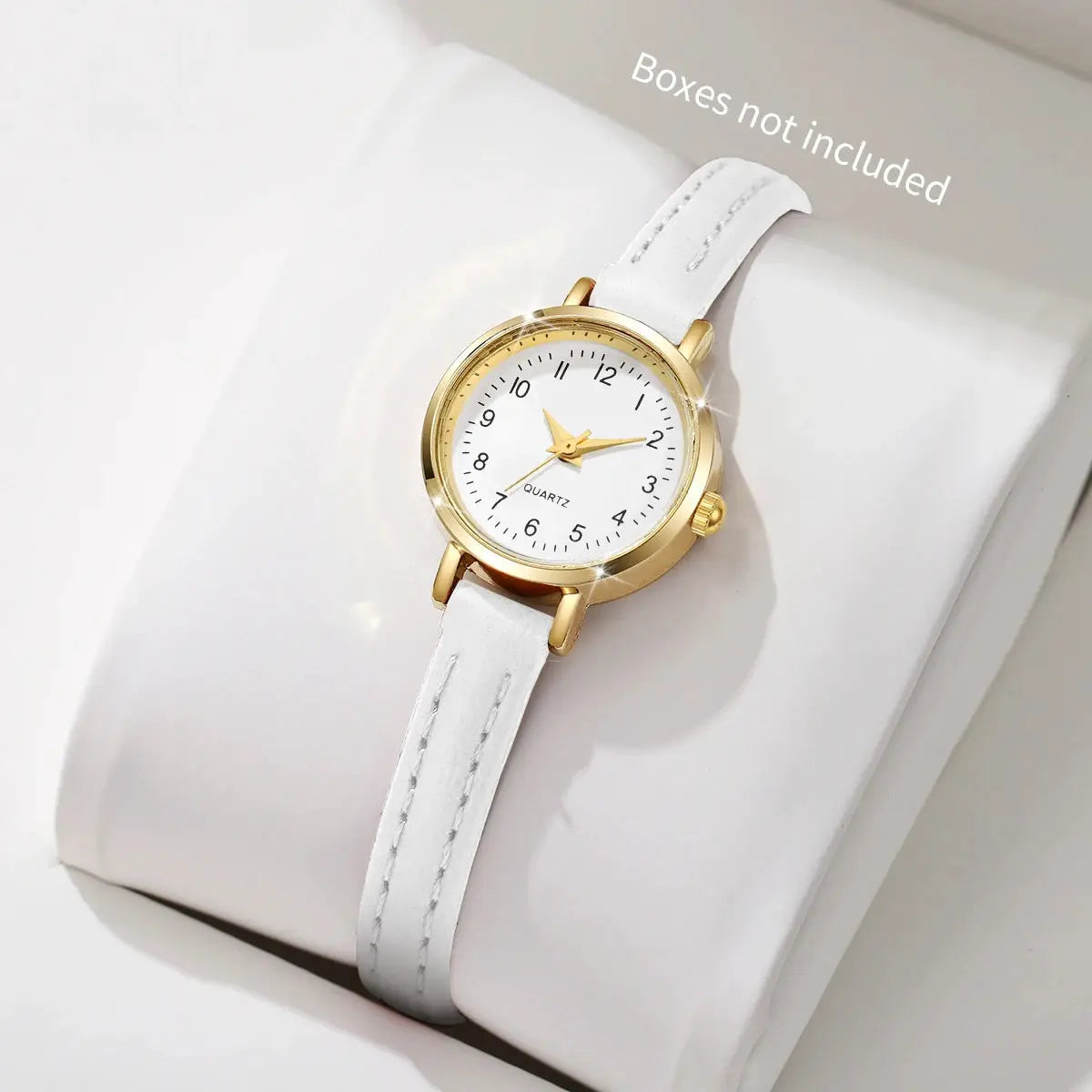 Women’s white leather strap wristwatch with gold-tone case, Roma dial, quartz movement