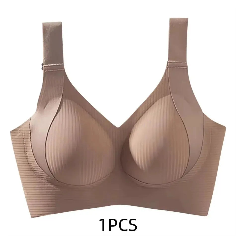 Seamless wireless bra by Simples Market in nude beige, large-size