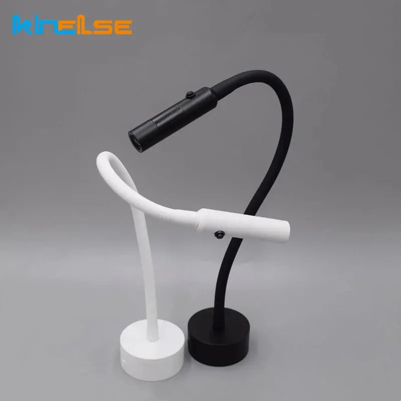 LED flexible hose wall lamps, two lamps in black and white with goosenecks and switches