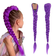 Cosplay wig for kids, purple 26-inch two braided ponytails with clips by Simples Market