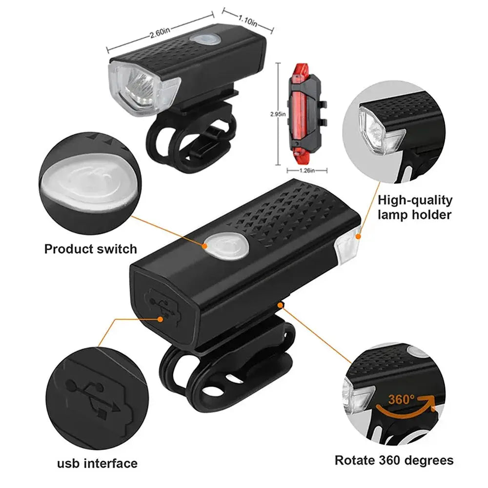 Cycle Zone USB Rechargeable Bike Front Light And Taillight With Red LED 3 Modes Easy Install