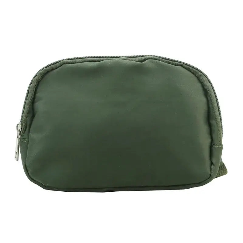 Waist bag green with zipper, compact fanny pack for travel and outdoor use