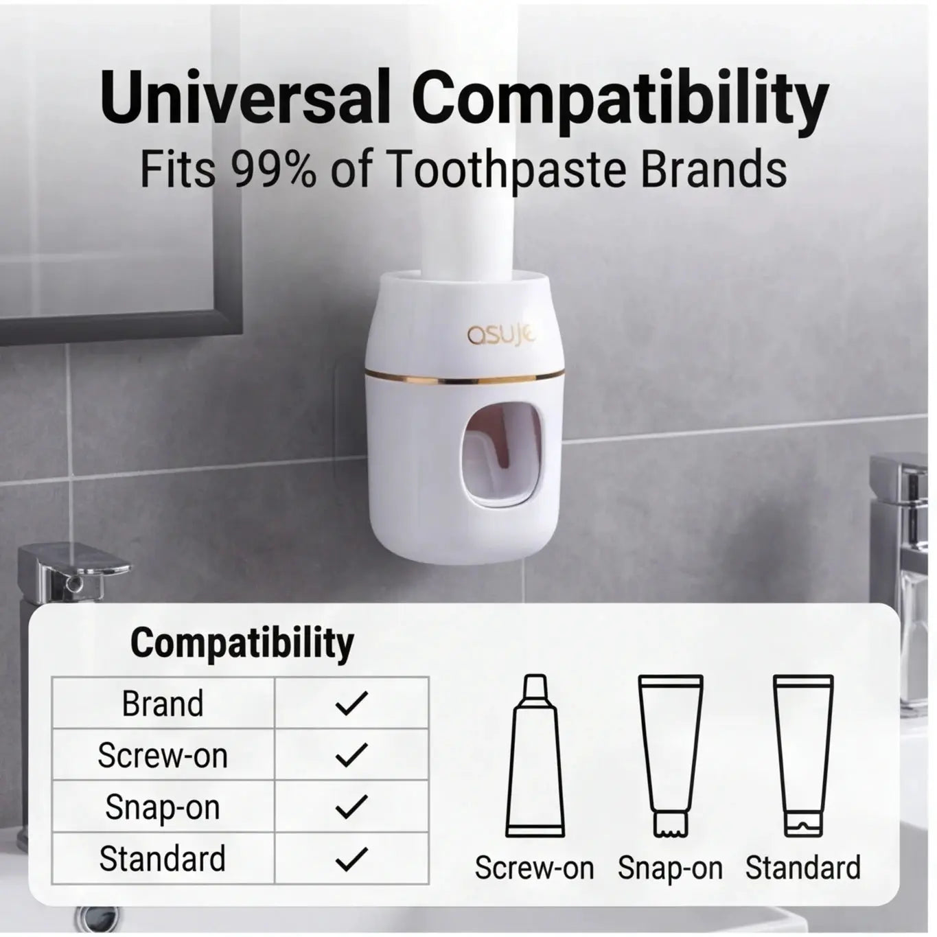 Simples Market 1pc automatic toothpaste refill rack, white wall-mounted squeezer with gold trim