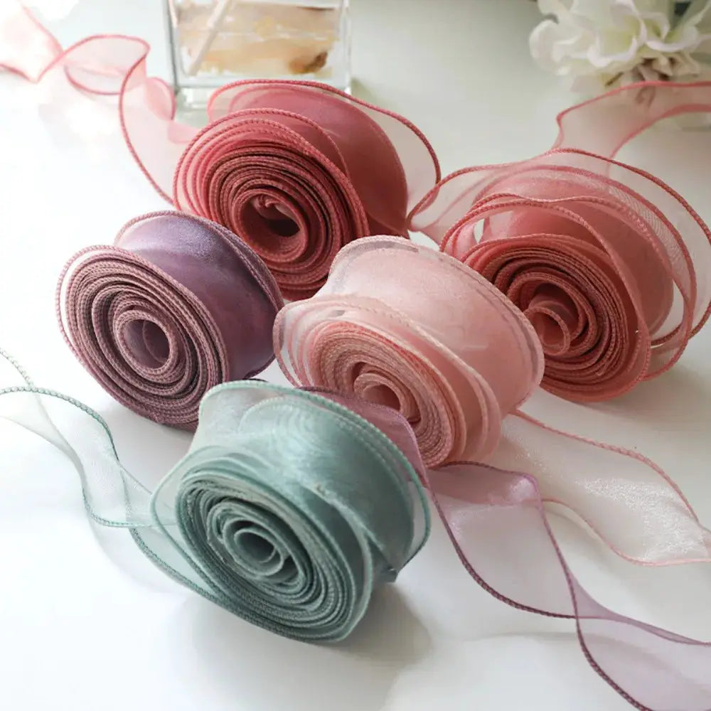 40mm Wide Satin Ribbon Flower Pattern in Organza And Lace Tulle, 10 Yard Roll for Wedding Bouquets And Gift Wrapping