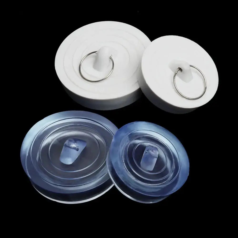 Simples Market round drain stoppers with ring handles for sinks and tubs; white and blue set of 4