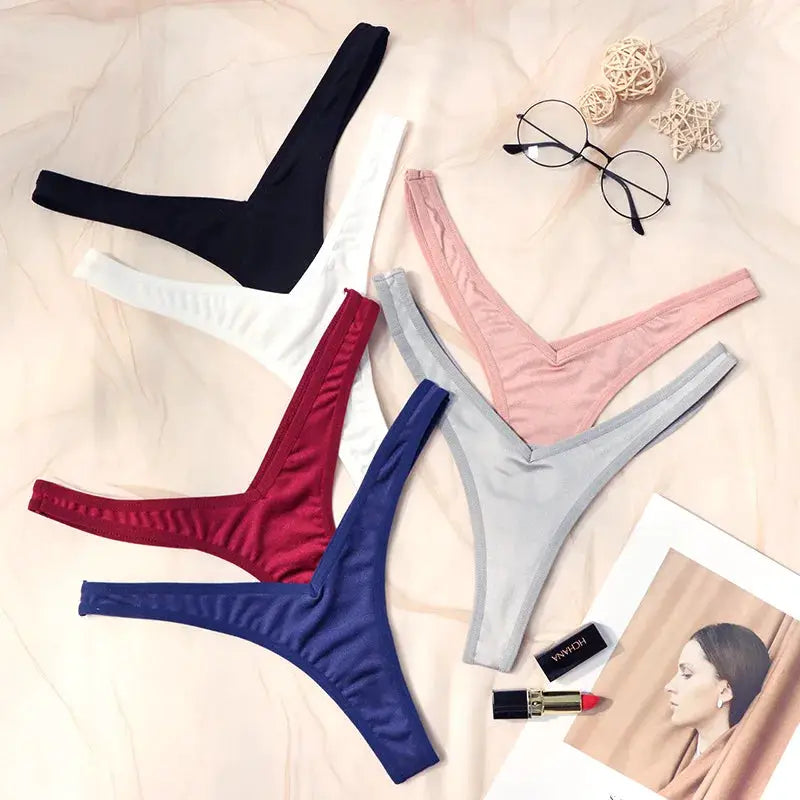 Simples Market six-piece sexy low-waist thong briefs set in black, white, burgundy, blue, pink, and gray