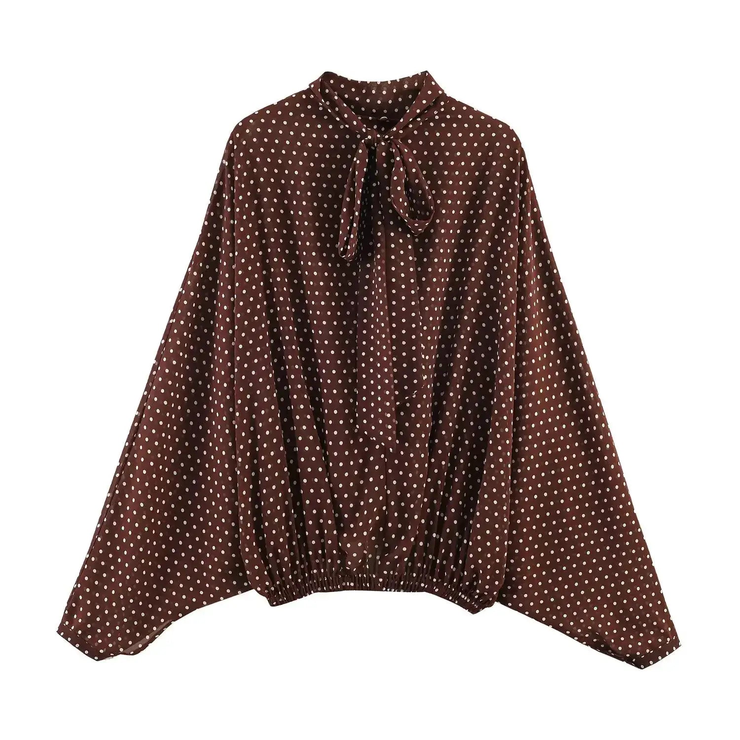Polka Dot Two Piece Outfits For Women Bow Tie Blouse And Midi Skirt