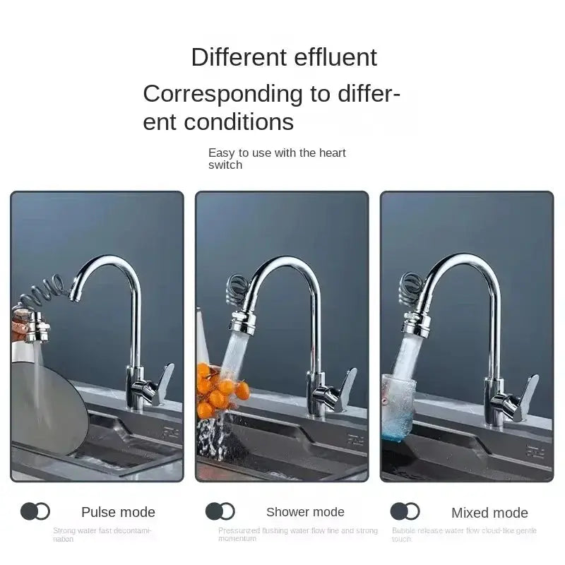 Three-mode sink faucet attachment by Simples Market with 360° rotation and water-saving filter extension tube.