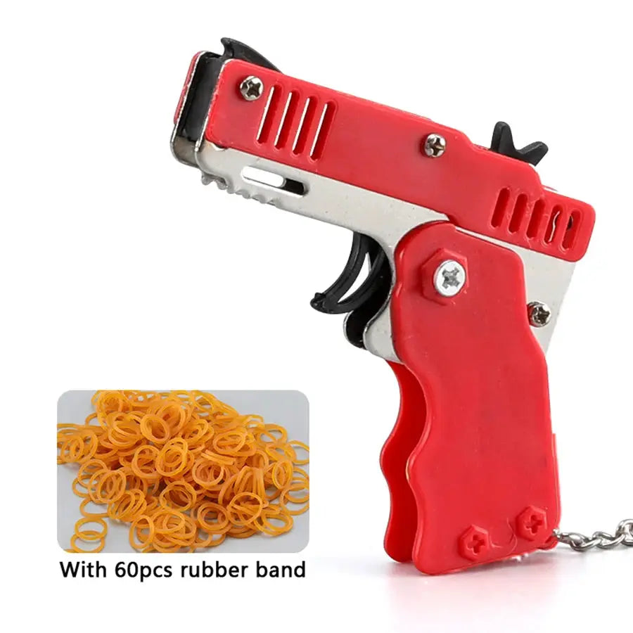 Metal Burst Rubber Band Toy Mini Folding Launcher With Keychain And 60 Rubber Bands Ideal Christmas Gift