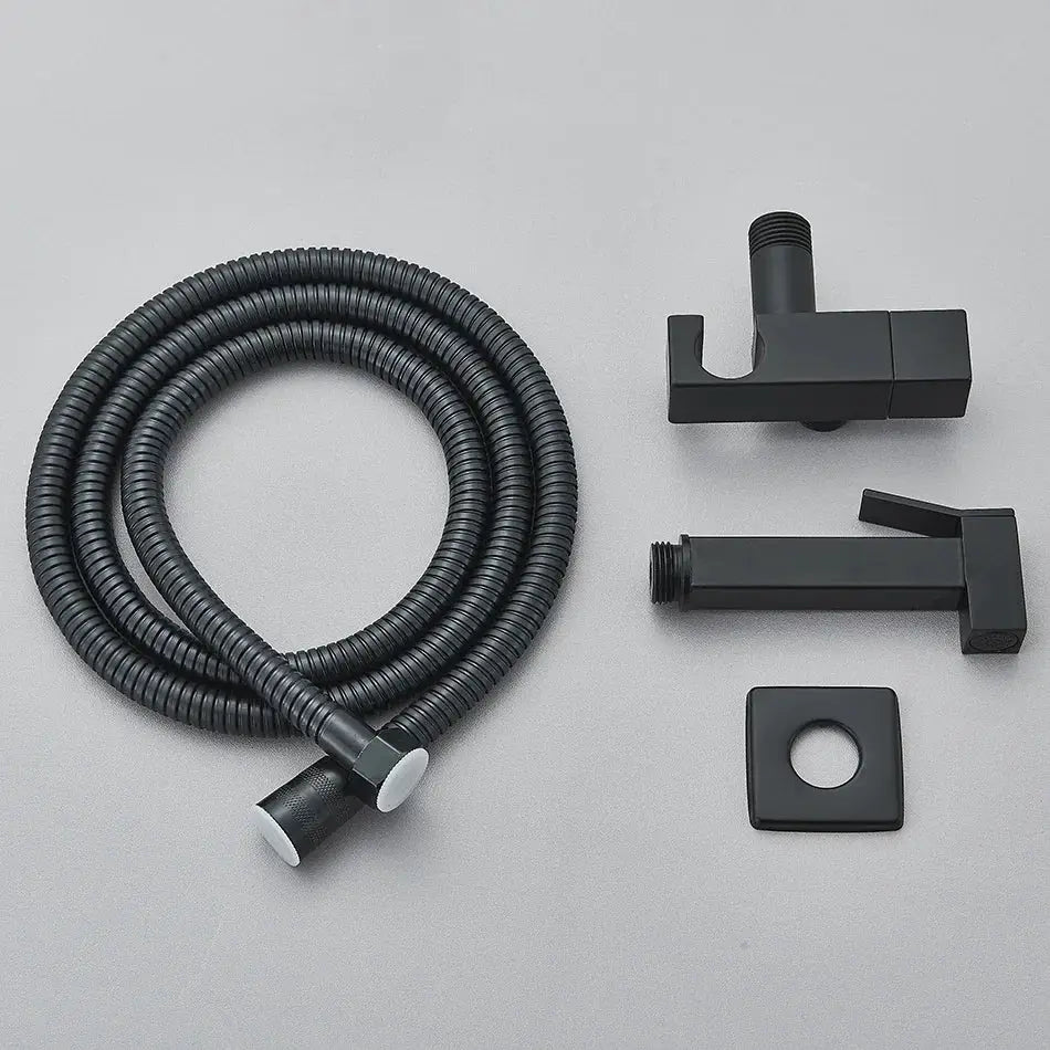 Simples Market bathroom bidet faucet set in black matte finish with hose, sprayer head and mounting hardware