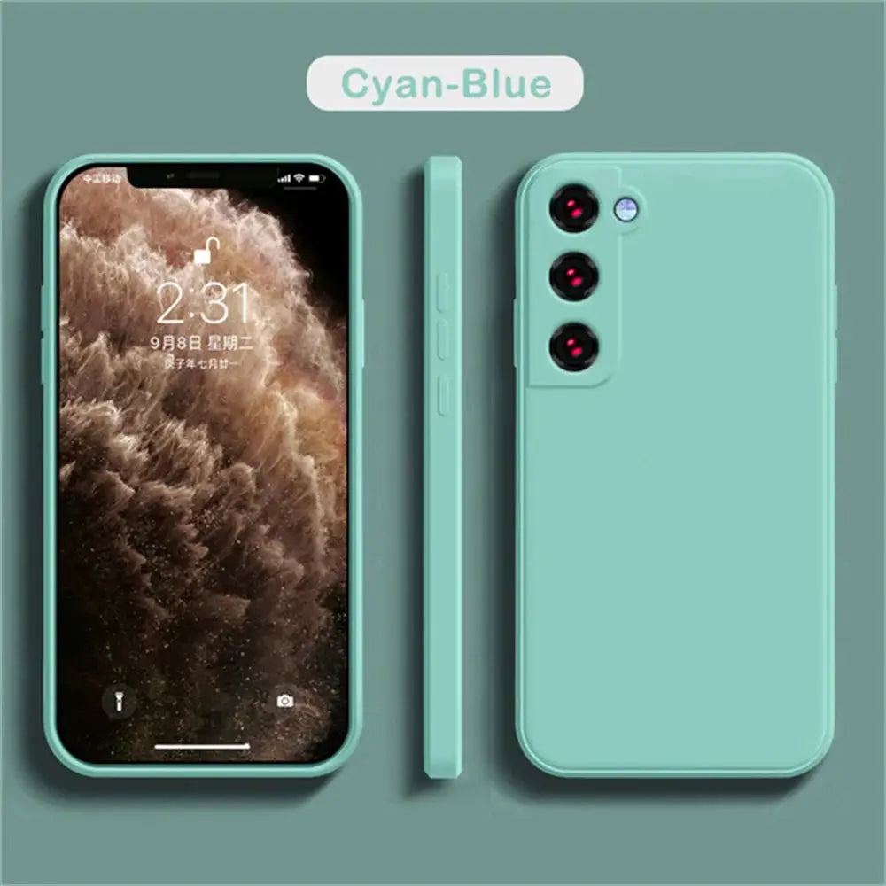 Luxury liquid silicone case in cyan-blue for Samsung Galaxy smartphones
