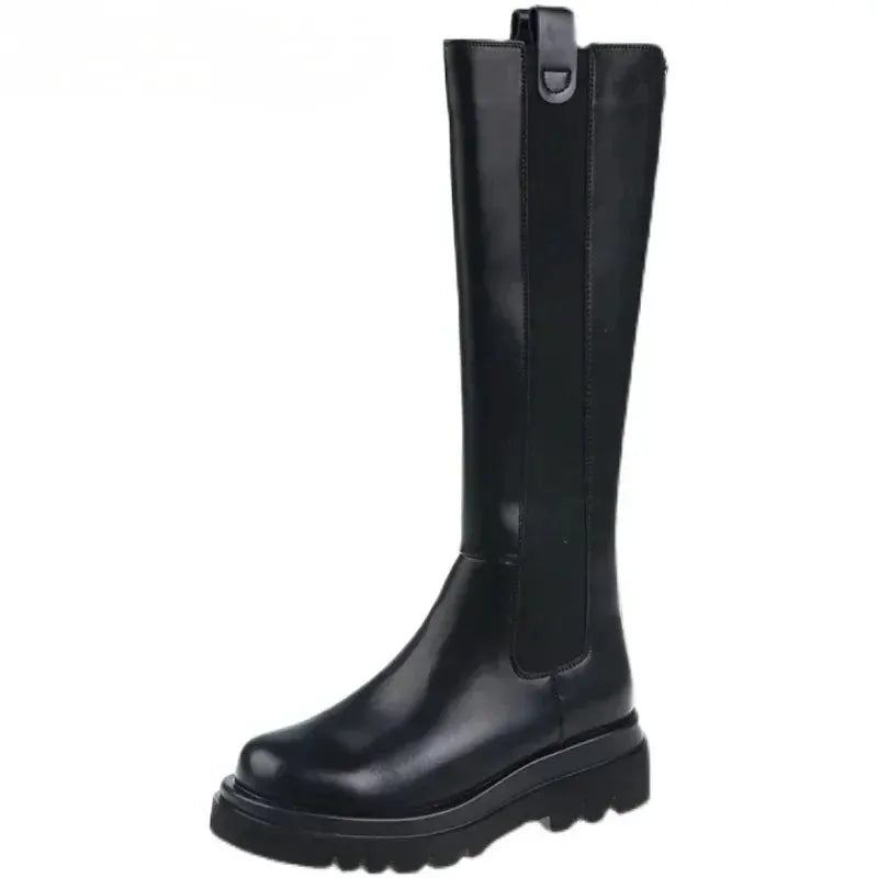 Platform Women Knee High Boots With Fur Lining And Square Heels For Winter Warmth