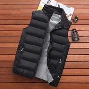 Men's black quilted windproof vest by Simples Market with zip pockets and checkered lining