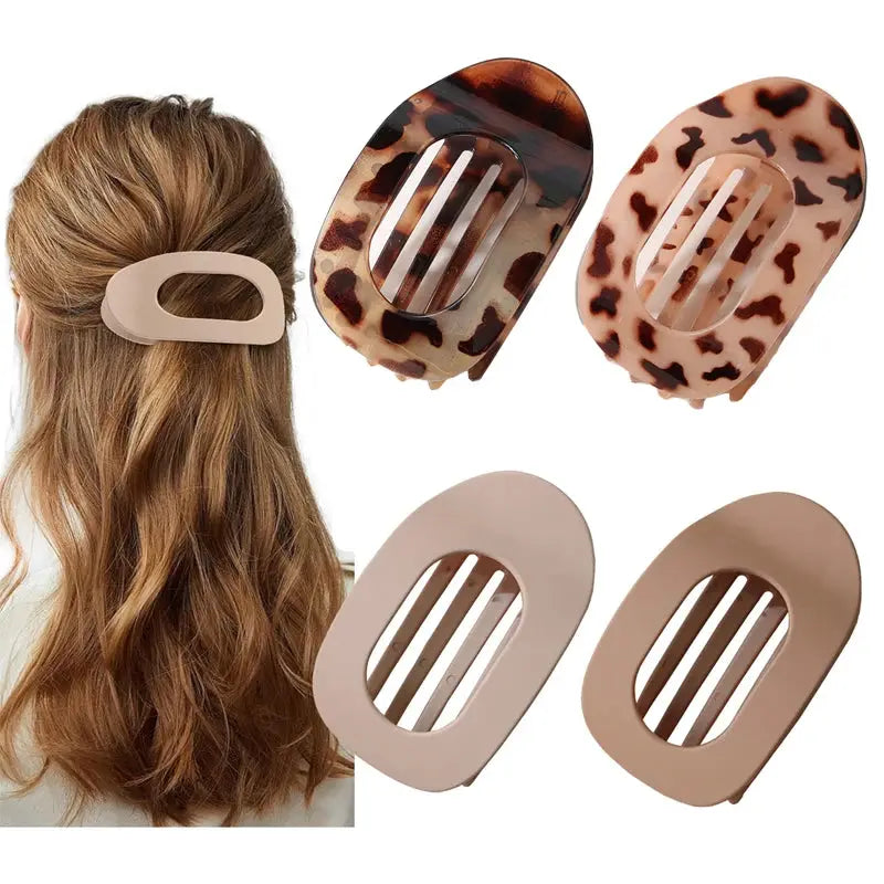 Leopard Pattern Oval Flat Hair Clips Large French Acrylic Claw Clip For Secure Hold And Style