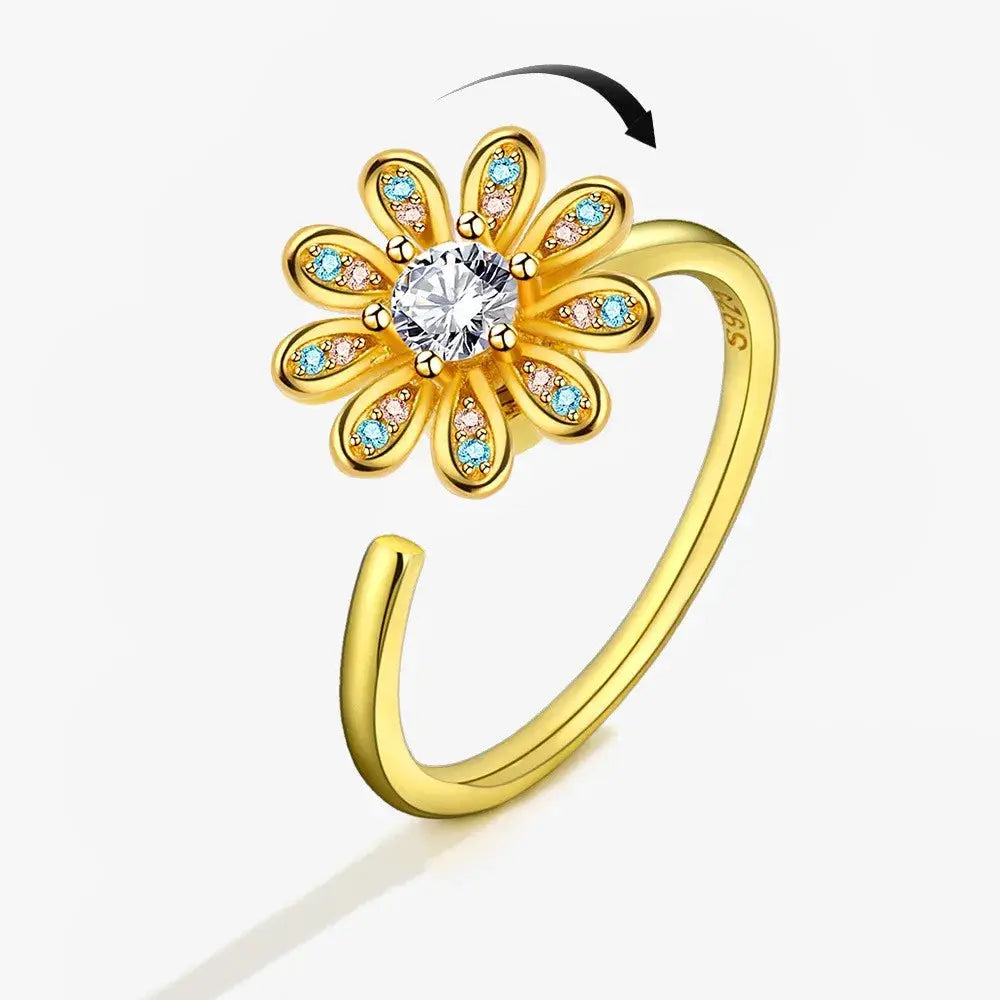 SMJEL Fidget Spinner Ring for Women Crystal Flower Eye Butterfly Animal Motifs Stress Relief Wedding Jewelry
