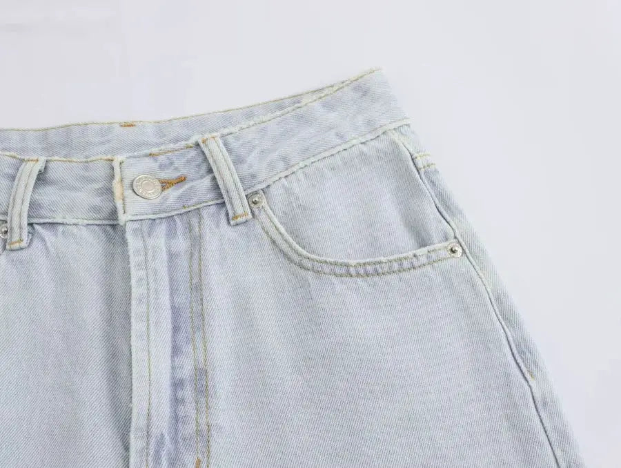 ETJ Wide Leg High Waist Jeans Women Five Pocket Washed And Comfortable