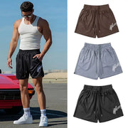 Trend men's mesh beach shorts by Simples Market; quick-dry jogger shorts in brown, gray, and black.