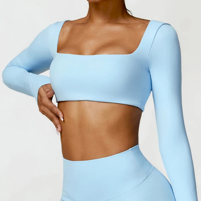 Hearuisavy Womens Quick Dry Square Neck Gym Top With Breathable Nylon Spandex For Dry Comfort