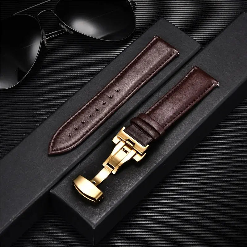 TimberWing Leather Watch Band 18mm 20mm 22mm 24mm Genuine Leather With Stainless Steel Butterfly Buckle Clasp