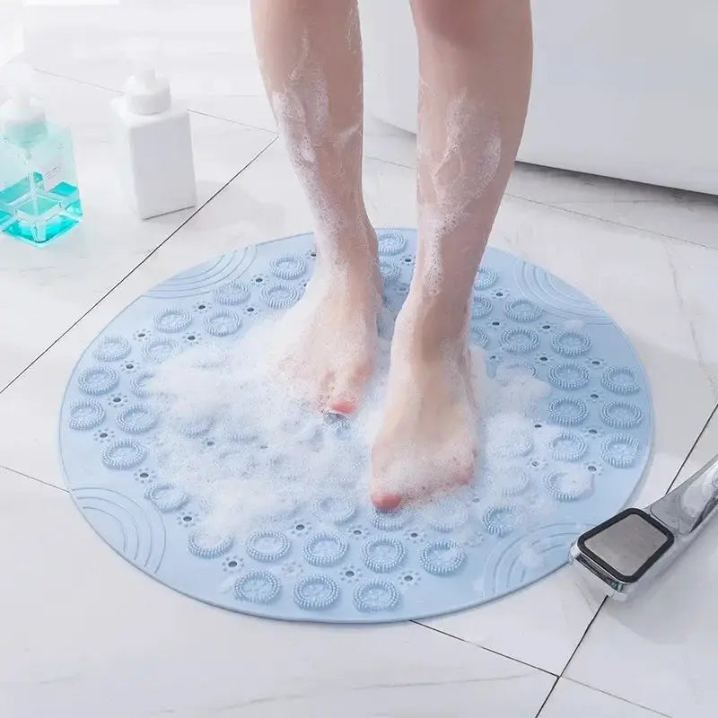 Round PVC Bath Mat With Drain Hole For Non Slip Safety Silicone Backing And Foot Massage Surface