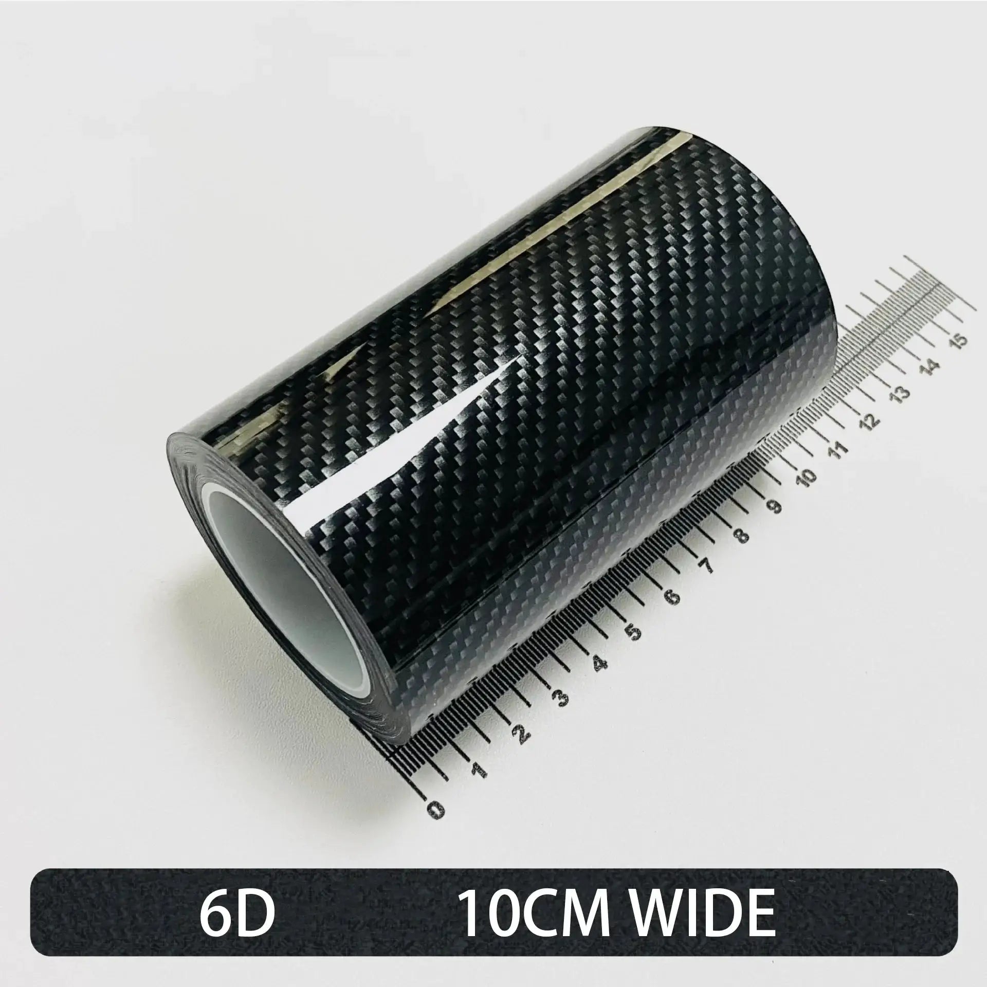 Carbon fiber automotive adhesive tape roll by Simples Market, matte black, 10 cm wide.