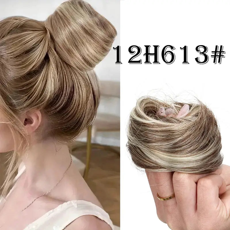 WIGSIN synthetic messy donut bun updo with elastic hair extension in blonde by Simples Market