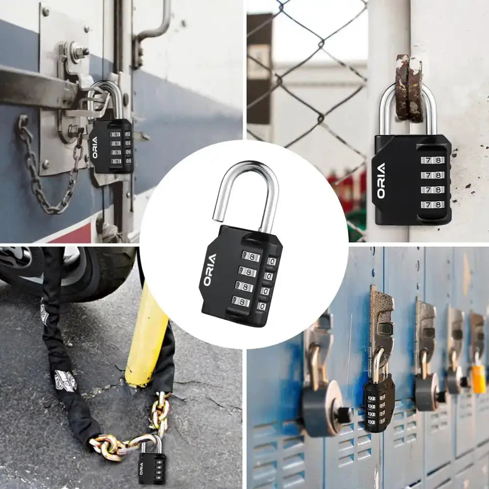 Combination padlock, ORIA, 4-digit, black waterproof outdoor lock; 2-pack by Simples Market.